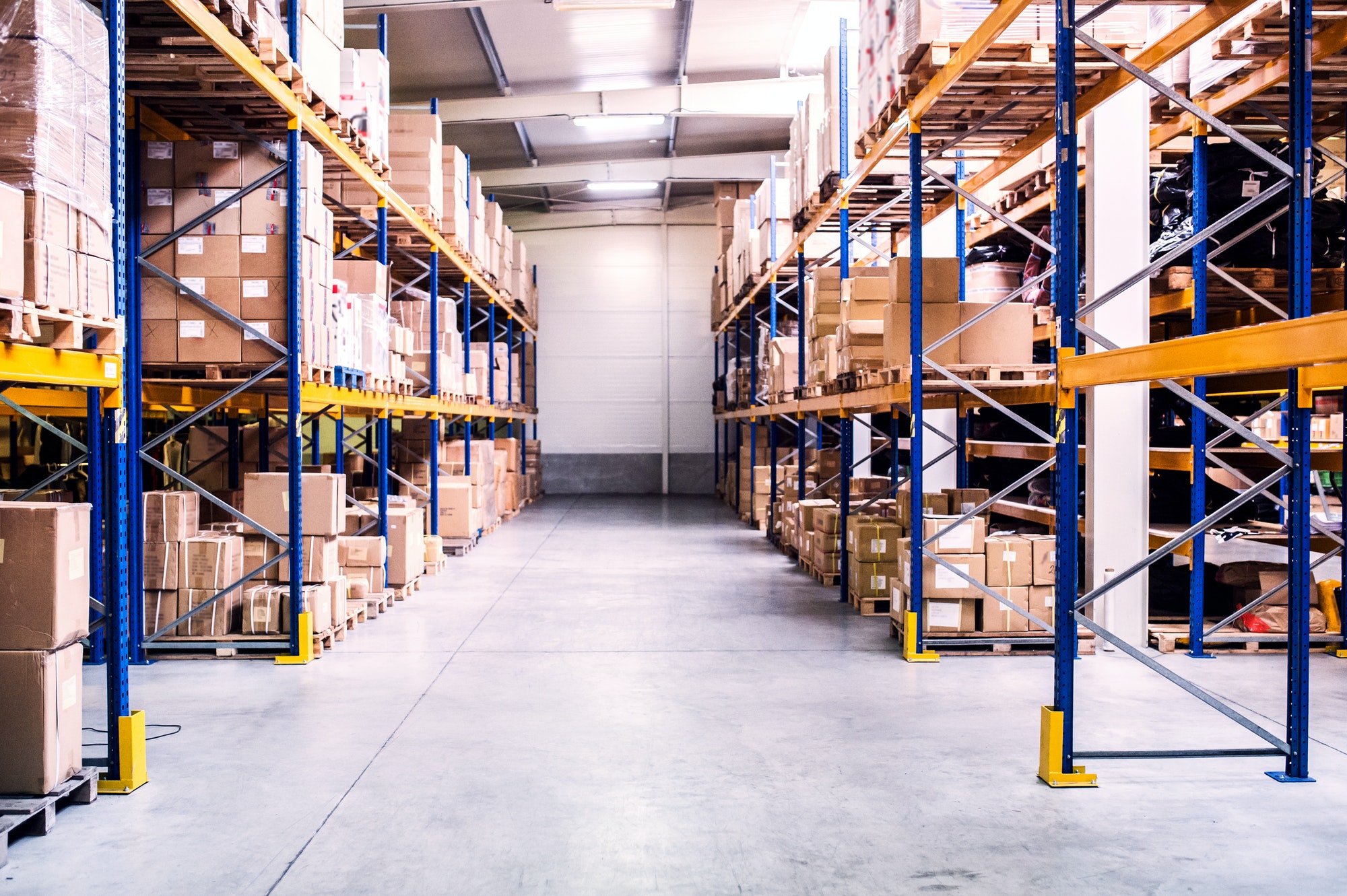 An interior of a warehouse.